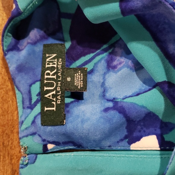 Lauren Ralph Lauren Blue Floral Draper Aline Spring Summer Sleeveless Dress Sz 6 - Picture 4 of 7
